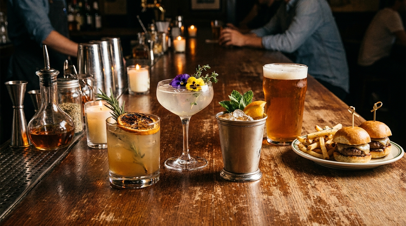 Bar menu ideas — signature and classic cocktails, beer, wine and bar food