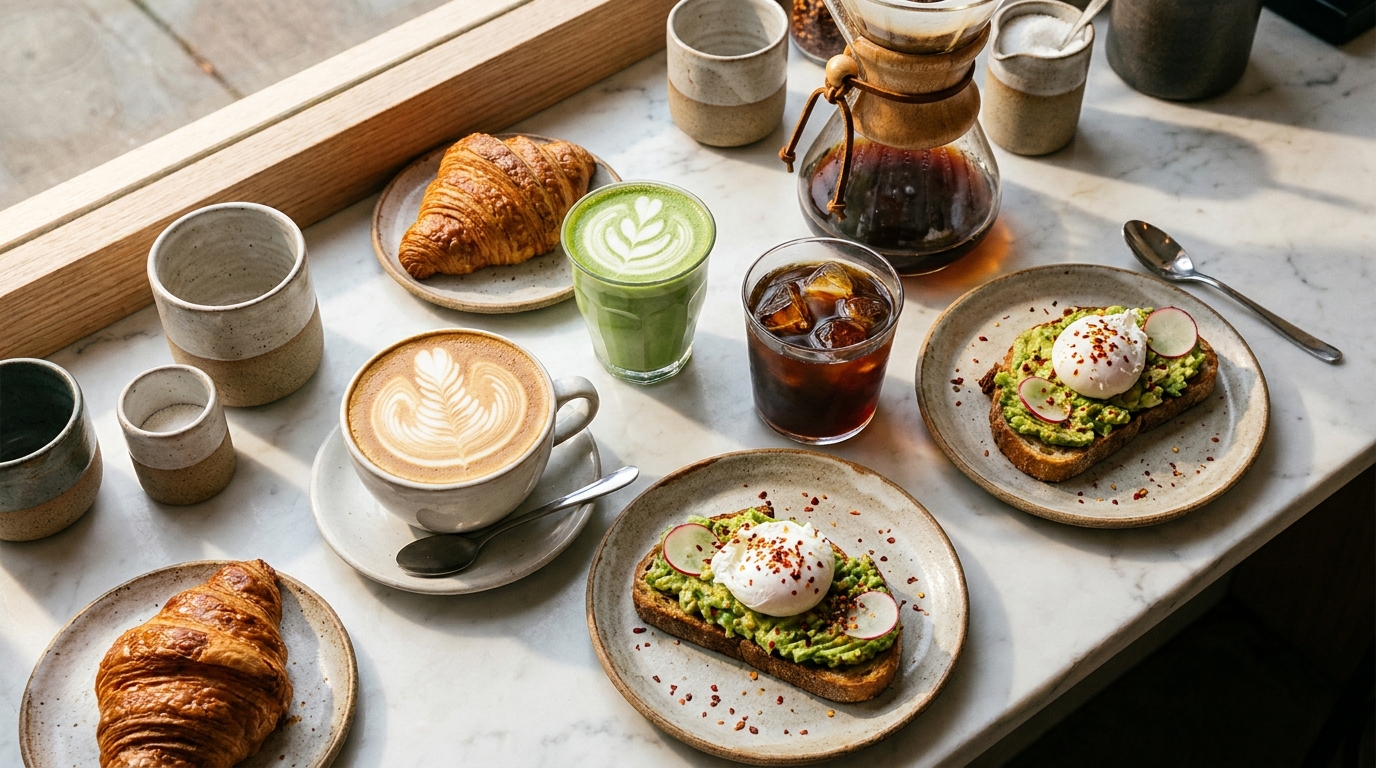 Coffee shop menu ideas — espresso drinks, specialty lattes, cold brew and café food